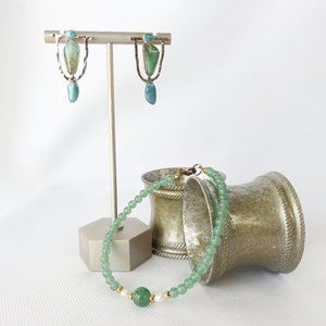 Jade Green and Teal Jewelry Set Bracelet and Earrings.....726